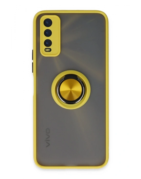 Newface Vivo Y11S Kılıf Montreal Yüzüklü Silikon Kapak - Sarı