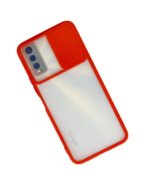 Newface Vivo Y11S Kılıf Palm Buzlu Kamera Sürgülü Silikon - Kırmızı