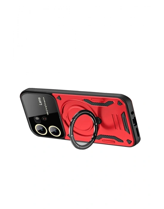 Newface Vivo Y16 Kılıf Joy Lens Standlı Kapak - Kırmızı