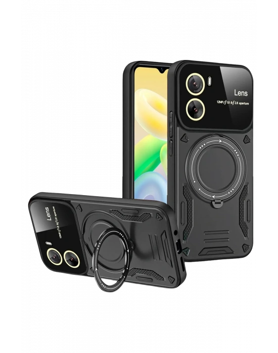 Newface Vivo Y16 Kılıf Joy Lens Standlı Kapak - Siyah