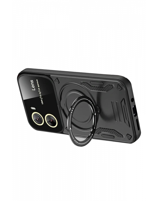 Newface Vivo Y16 Kılıf Joy Lens Standlı Kapak - Siyah