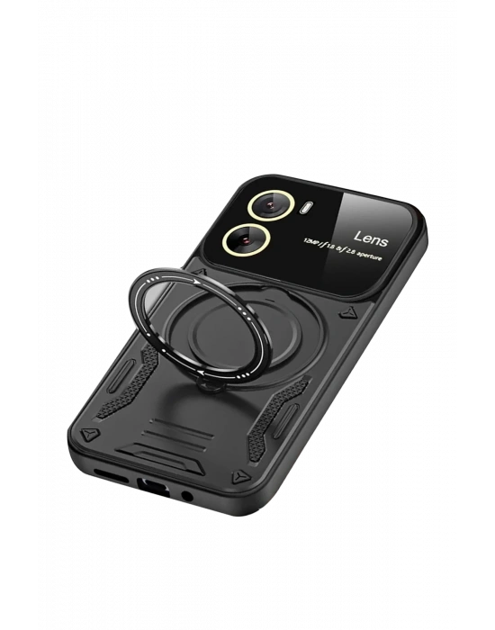 Newface Vivo Y16 Kılıf Joy Lens Standlı Kapak - Siyah