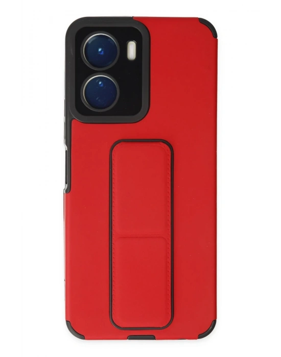 Newface Vivo Y16 Kılıf Mega Standlı Silikon - Kırmızı