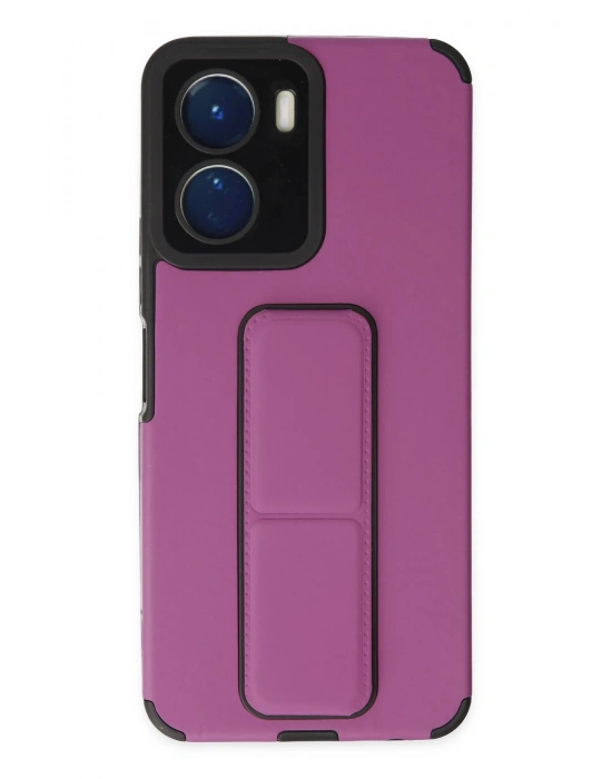 Newface Vivo Y16 Kılıf Mega Standlı Silikon - Mor