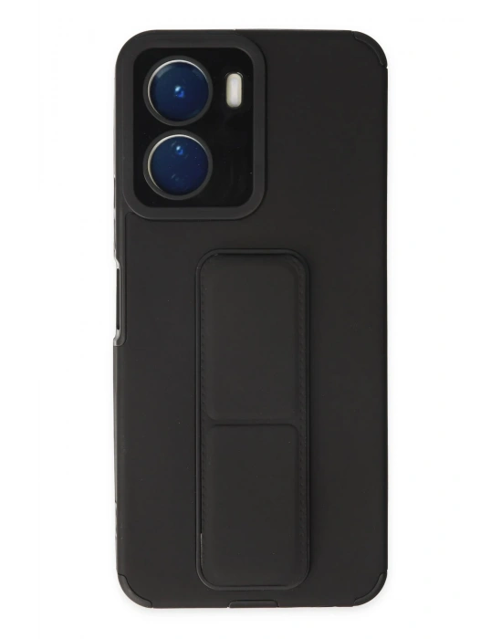 Newface Vivo Y16 Kılıf Mega Standlı Silikon - Siyah
