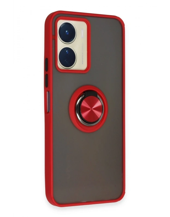 Newface Vivo Y16 Kılıf Montreal Yüzüklü Silikon Kapak - Kırmızı