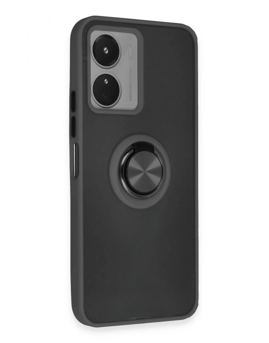 Newface Vivo Y16 Kılıf Montreal Yüzüklü Silikon Kapak - Siyah