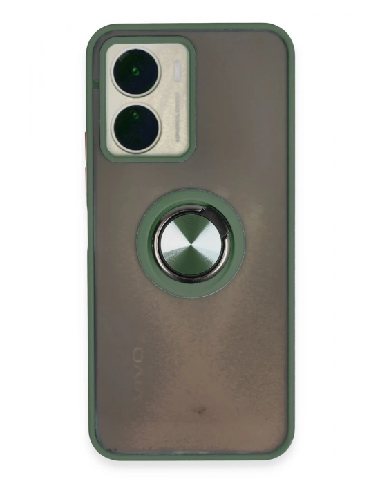 Newface Vivo Y16 Kılıf Montreal Yüzüklü Silikon Kapak - Yeşil