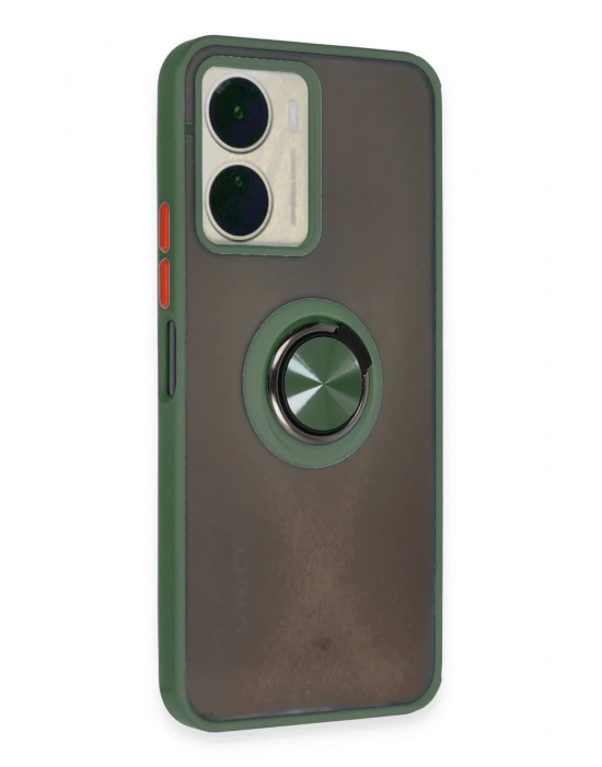 Newface Vivo Y16 Kılıf Montreal Yüzüklü Silikon Kapak - Yeşil