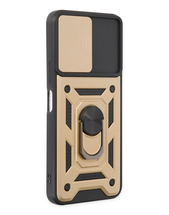 Newface Vivo Y16 Kılıf Pars Lens Yüzüklü Silikon - Gold