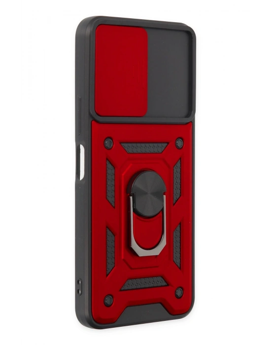 Newface Vivo Y16 Kılıf Pars Lens Yüzüklü Silikon - Kırmızı