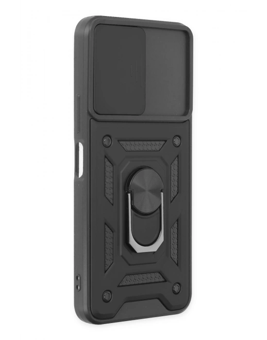 Newface Vivo Y16 Kılıf Pars Lens Yüzüklü Silikon - Siyah