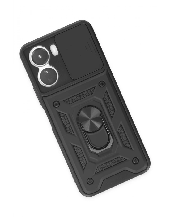 Newface Vivo Y16 Kılıf Pars Lens Yüzüklü Silikon - Siyah