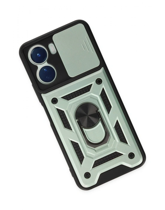 Newface Vivo Y16 Kılıf Pars Lens Yüzüklü Silikon - Yeşil