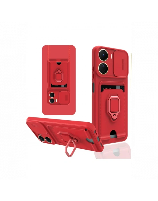 Newface Vivo Y16 Kılıf Zuma Kartvizitli Yüzüklü Silikon - Kırmızı