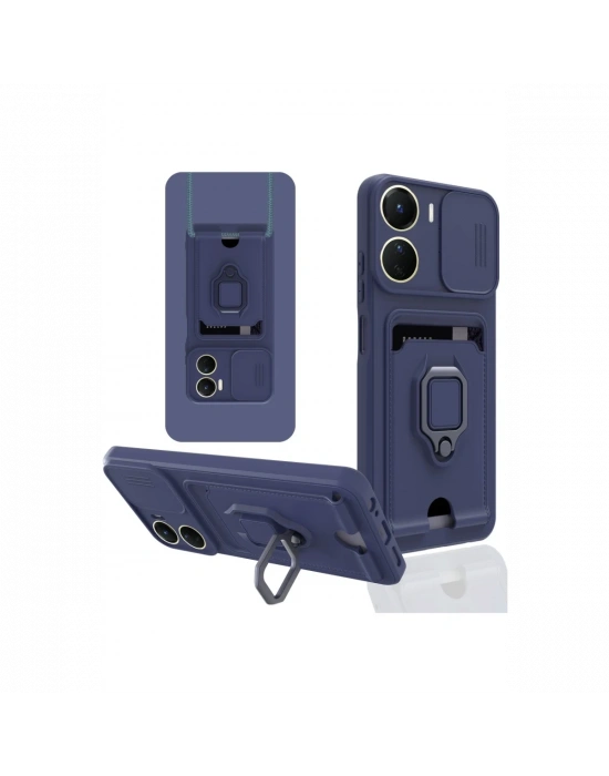 Newface Vivo Y16 Kılıf Zuma Kartvizitli Yüzüklü Silikon - Lacivert