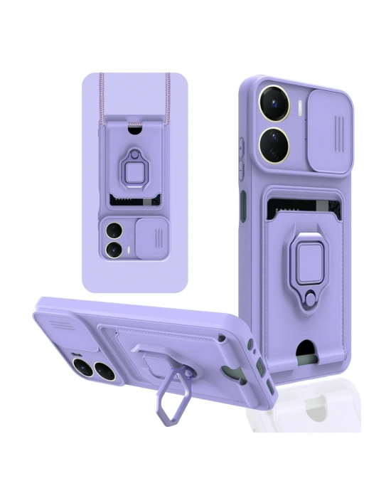 Newface Vivo Y16 Kılıf Zuma Kartvizitli Yüzüklü Silikon - Lila