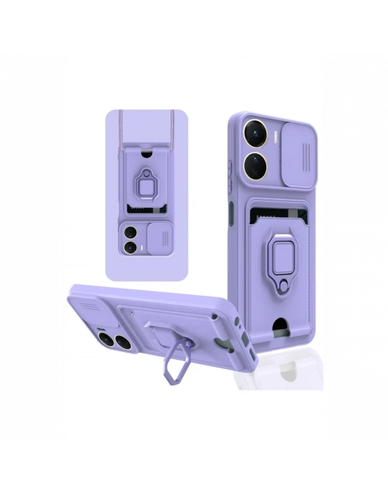 Newface Vivo Y16 Kılıf Zuma Kartvizitli Yüzüklü Silikon - Lila