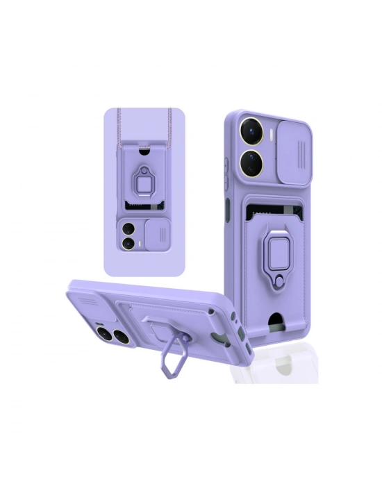 Newface Vivo Y16 Kılıf Zuma Kartvizitli Yüzüklü Silikon - Lila