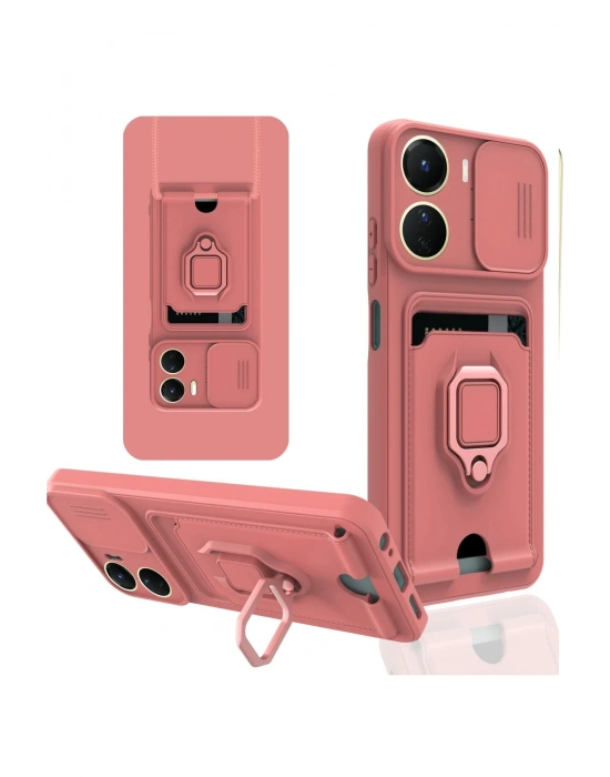 Newface Vivo Y16 Kılıf Zuma Kartvizitli Yüzüklü Silikon - Pembe