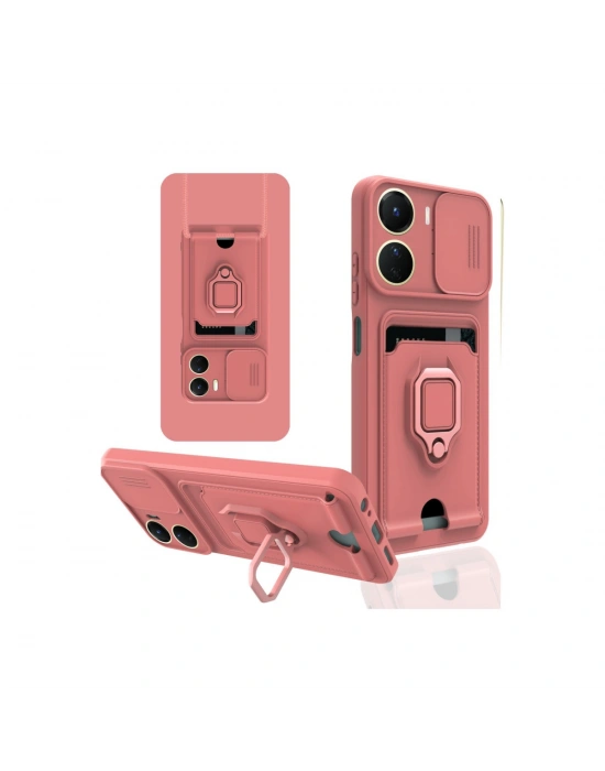 Newface Vivo Y16 Kılıf Zuma Kartvizitli Yüzüklü Silikon - Pembe