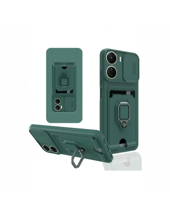 Newface Vivo Y16 Kılıf Zuma Kartvizitli Yüzüklü Silikon - Yeşil