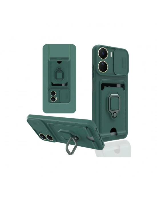 Newface Vivo Y16 Kılıf Zuma Kartvizitli Yüzüklü Silikon - Yeşil