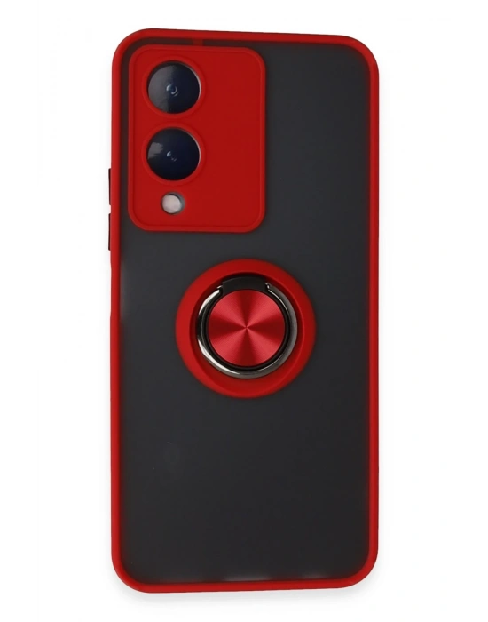 Newface Vivo Y17S Kılıf Montreal Yüzüklü Silikon Kapak - Kırmızı