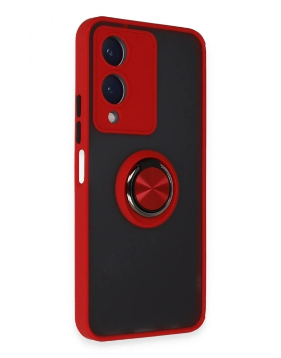 Newface Vivo Y17S Kılıf Montreal Yüzüklü Silikon Kapak - Kırmızı