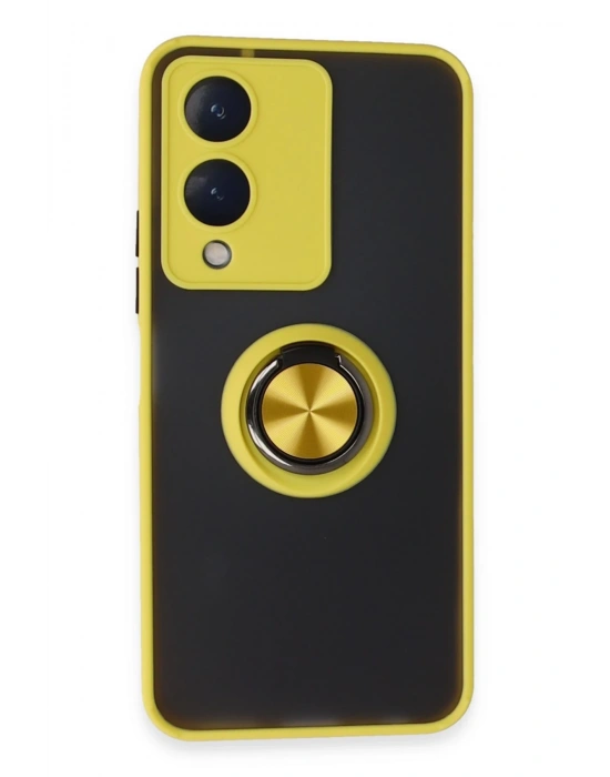 Newface Vivo Y17S Kılıf Montreal Yüzüklü Silikon Kapak - Sarı