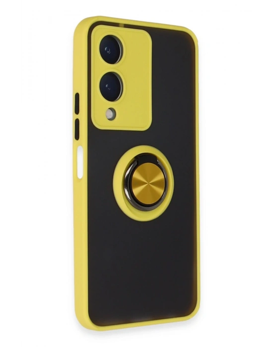 Newface Vivo Y17S Kılıf Montreal Yüzüklü Silikon Kapak - Sarı