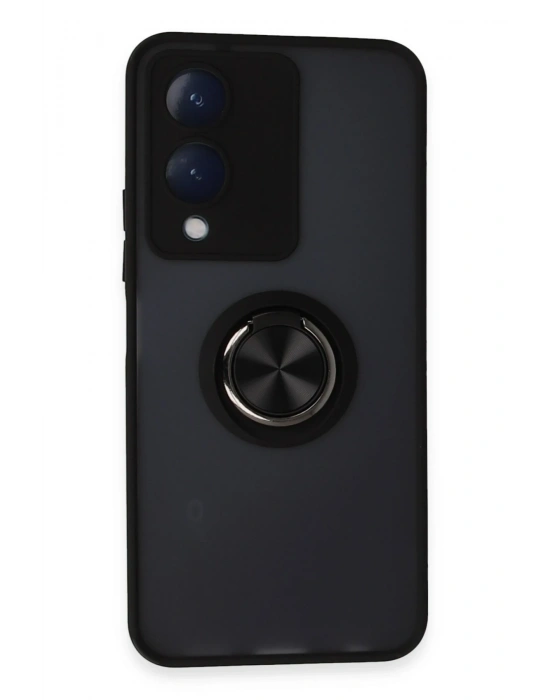 Newface Vivo Y17S Kılıf Montreal Yüzüklü Silikon Kapak - Siyah