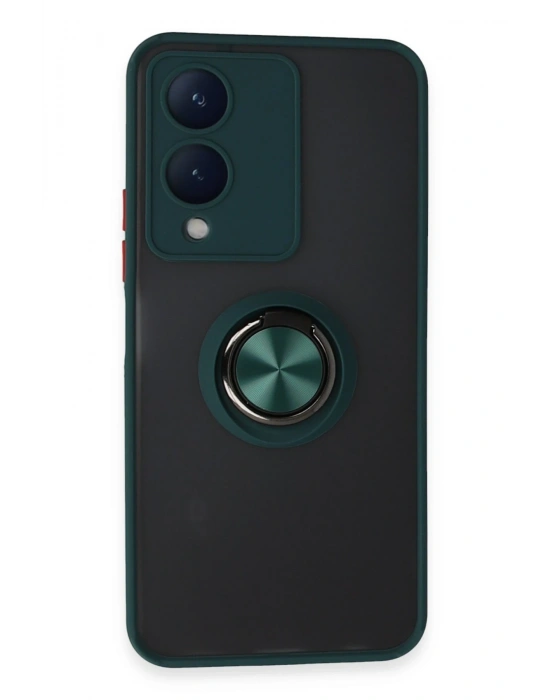 Newface Vivo Y17S Kılıf Montreal Yüzüklü Silikon Kapak - Yeşil