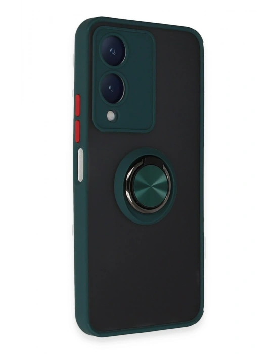 Newface Vivo Y17S Kılıf Montreal Yüzüklü Silikon Kapak - Yeşil