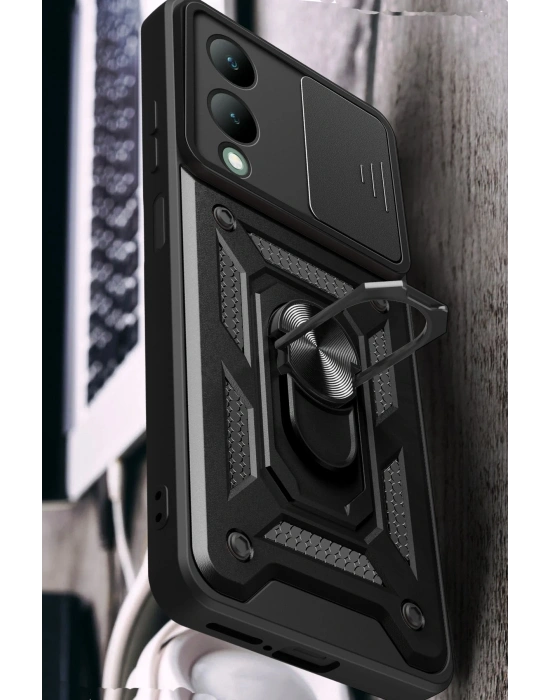 Newface Vivo Y17S Kılıf Pars Lens Yüzüklü Silikon - Gold