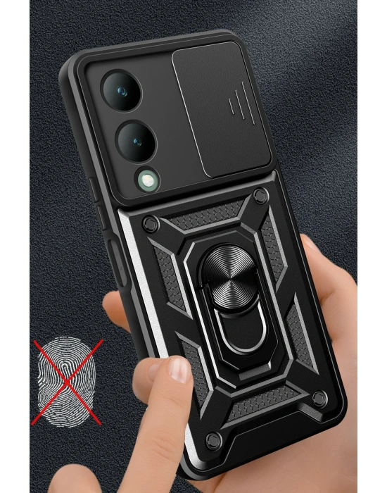 Newface Vivo Y17S Kılıf Pars Lens Yüzüklü Silikon - Gümüş