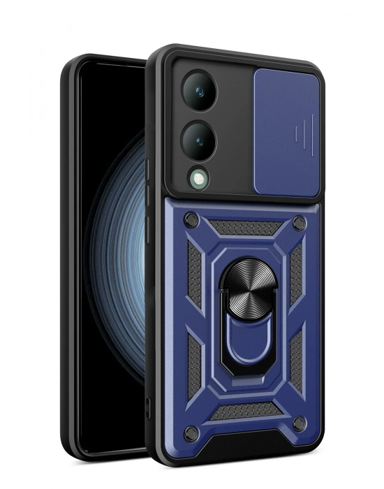 Newface Vivo Y17S Kılıf Pars Lens Yüzüklü Silikon - Lacivert