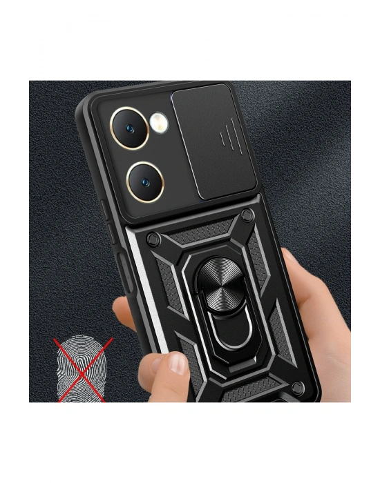 Newface Vivo Y18 Kılıf Pars Lens Yüzüklü Silikon - Kırmızı