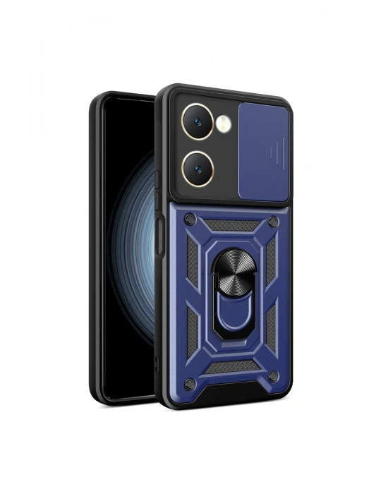 Newface Vivo Y18 Kılıf Pars Lens Yüzüklü Silikon - Lacivert