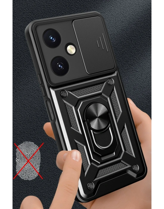 Newface Vivo Y27 Kılıf Pars Lens Yüzüklü Silikon - Gümüş