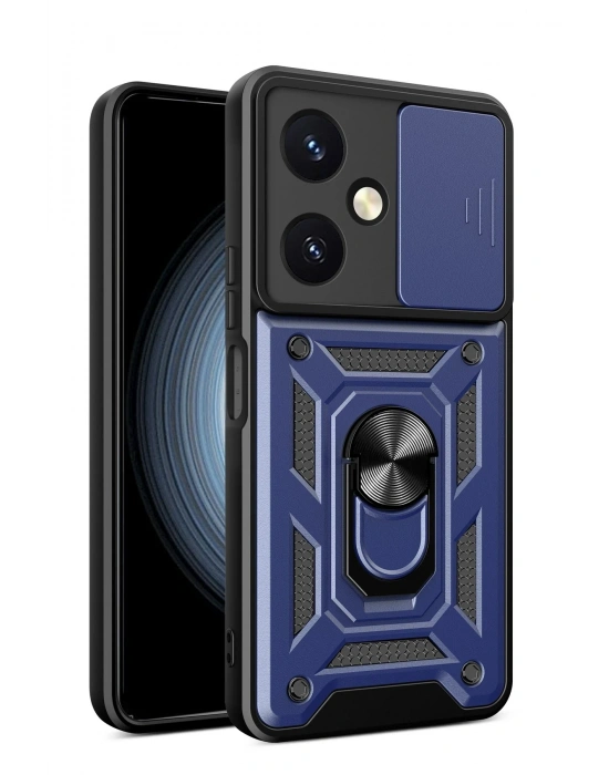 Newface Vivo Y27 Kılıf Pars Lens Yüzüklü Silikon - Lacivert