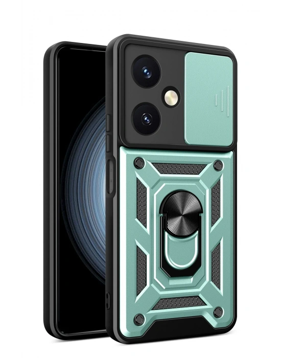 Newface Vivo Y27 Kılıf Pars Lens Yüzüklü Silikon - Yeşil