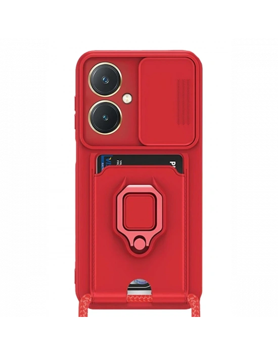Newface Vivo Y27 Kılıf Zuma Kartvizitli Yüzüklü Silikon - Kırmızı