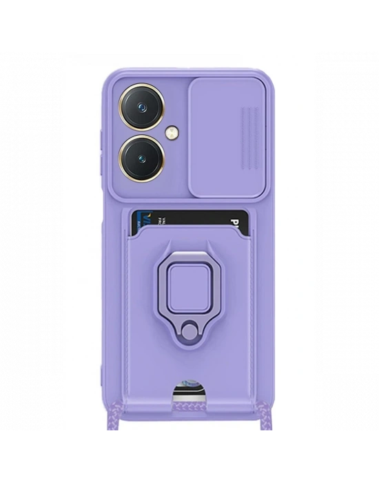 Newface Vivo Y27 Kılıf Zuma Kartvizitli Yüzüklü Silikon - Lila