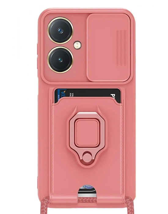 Newface Vivo Y27 Kılıf Zuma Kartvizitli Yüzüklü Silikon - Pembe