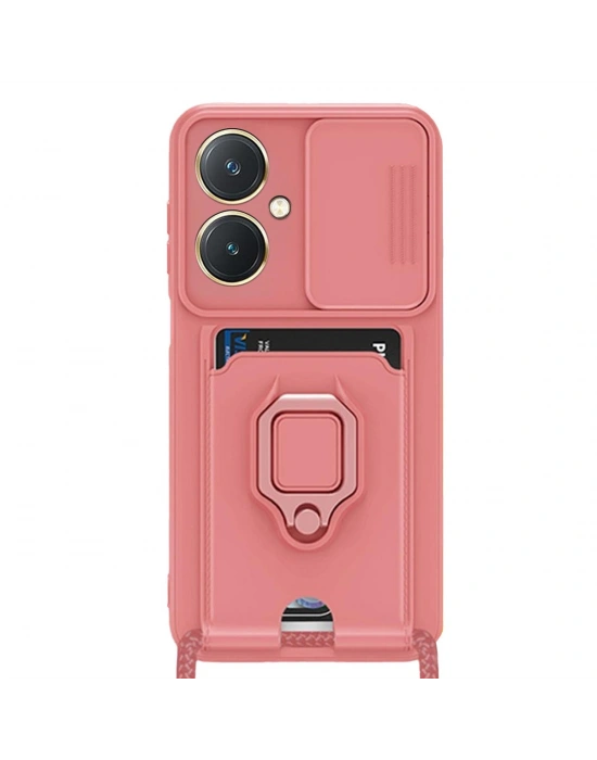 Newface Vivo Y27 Kılıf Zuma Kartvizitli Yüzüklü Silikon - Pembe