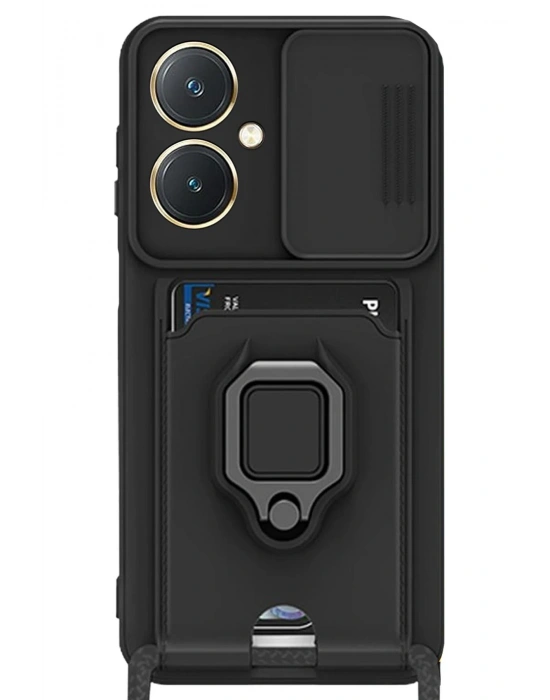 Newface Vivo Y27 Kılıf Zuma Kartvizitli Yüzüklü Silikon - Siyah