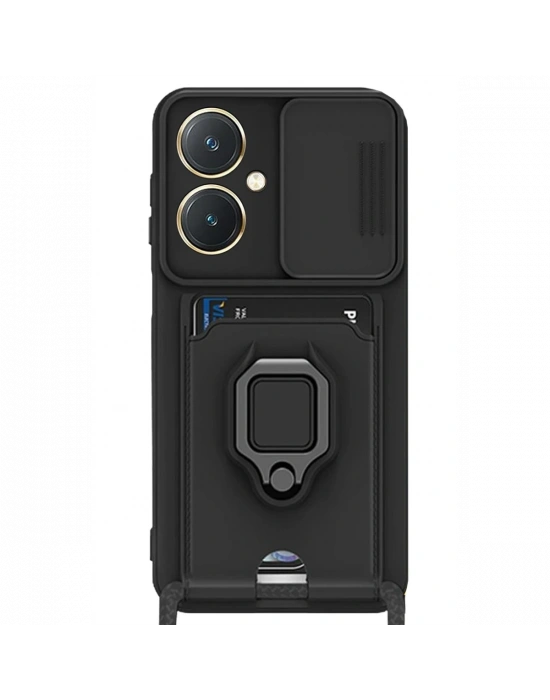 Newface Vivo Y27 Kılıf Zuma Kartvizitli Yüzüklü Silikon - Siyah