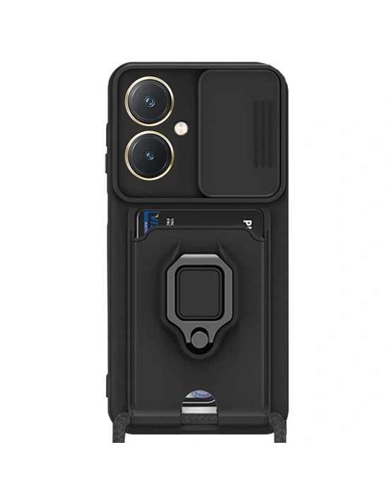 Newface Vivo Y27 Kılıf Zuma Kartvizitli Yüzüklü Silikon - Siyah