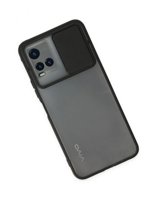 Newface Vivo Y33S Kılıf Palm Buzlu Kamera Sürgülü Silikon - Siyah